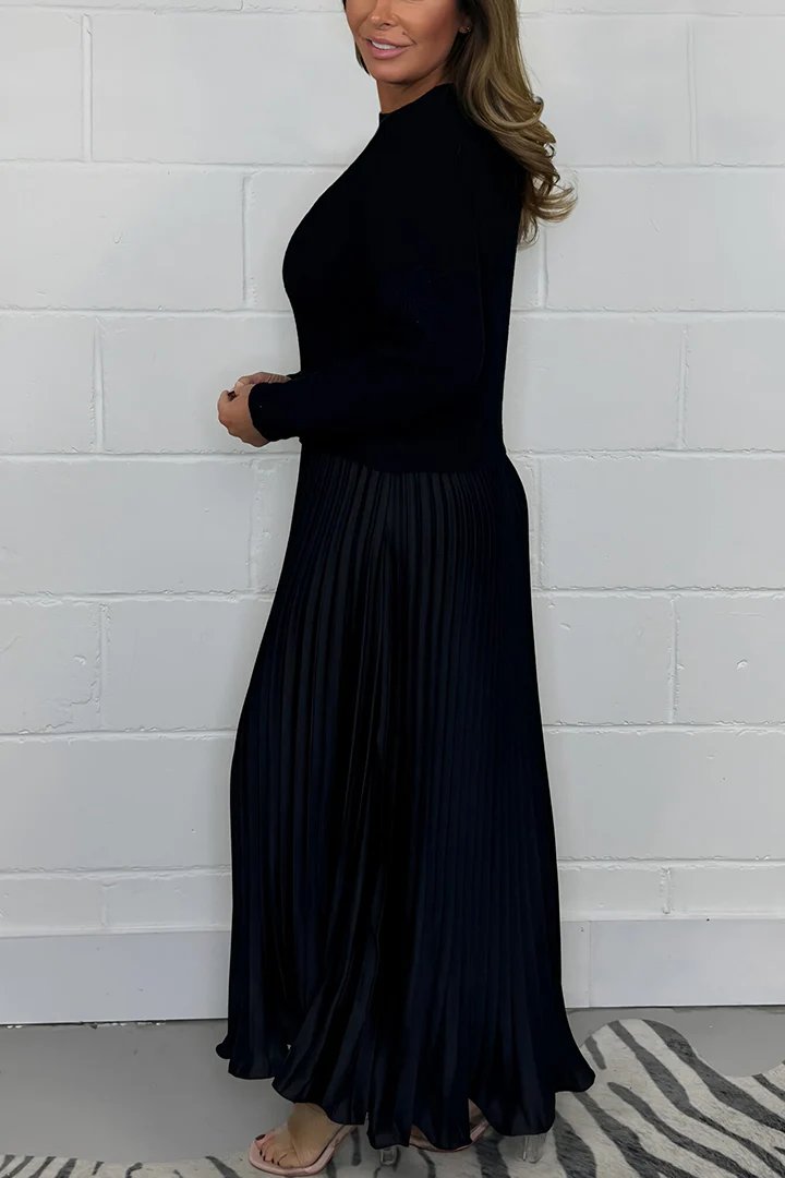 Women's Solid Color Long Sleeve Jumper & Pleated Bottom Dress