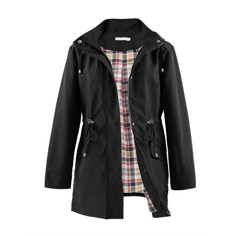 š„Half price salešLong Hooded Drawstring Waist-Cinching Zipper Windbreaker