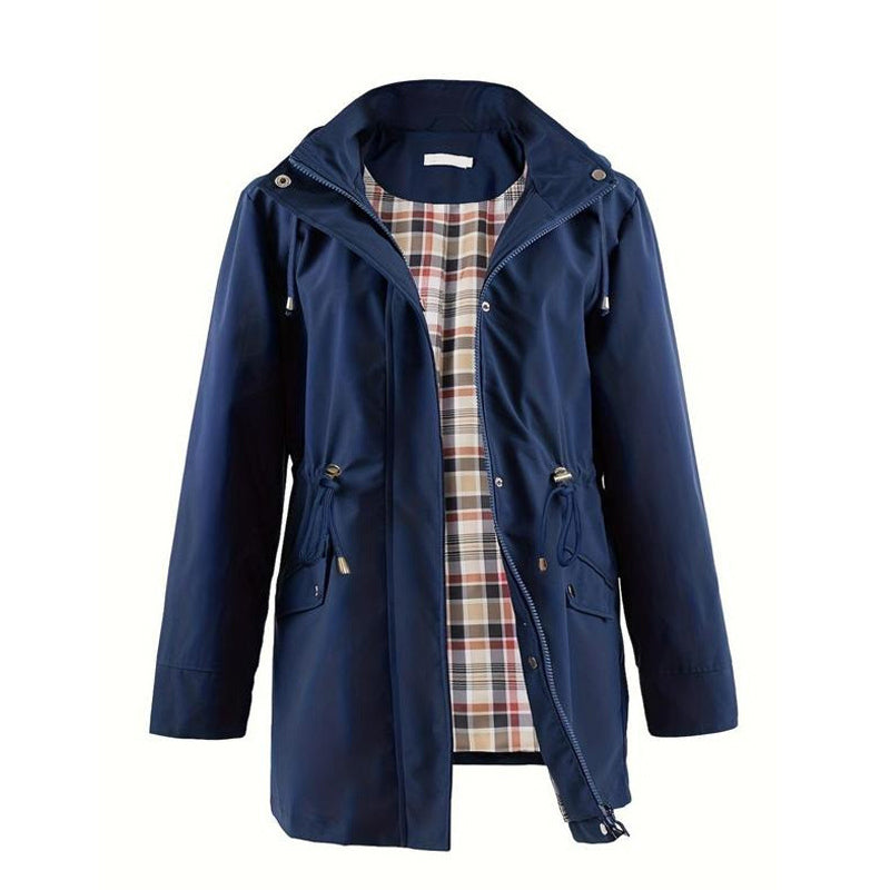 š„Half price salešLong Hooded Drawstring Waist-Cinching Zipper Windbreaker