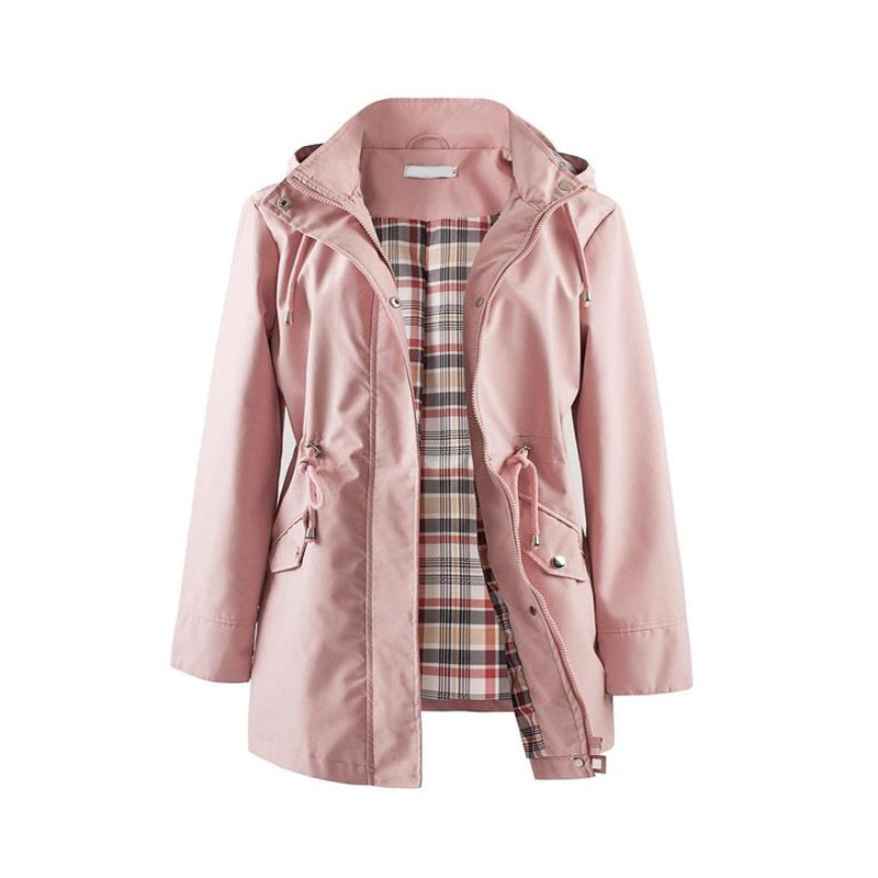 š„Half price salešLong Hooded Drawstring Waist-Cinching Zipper Windbreaker