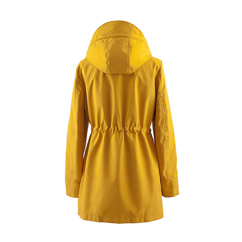 š„Half price salešLong Hooded Drawstring Waist-Cinching Zipper Windbreaker