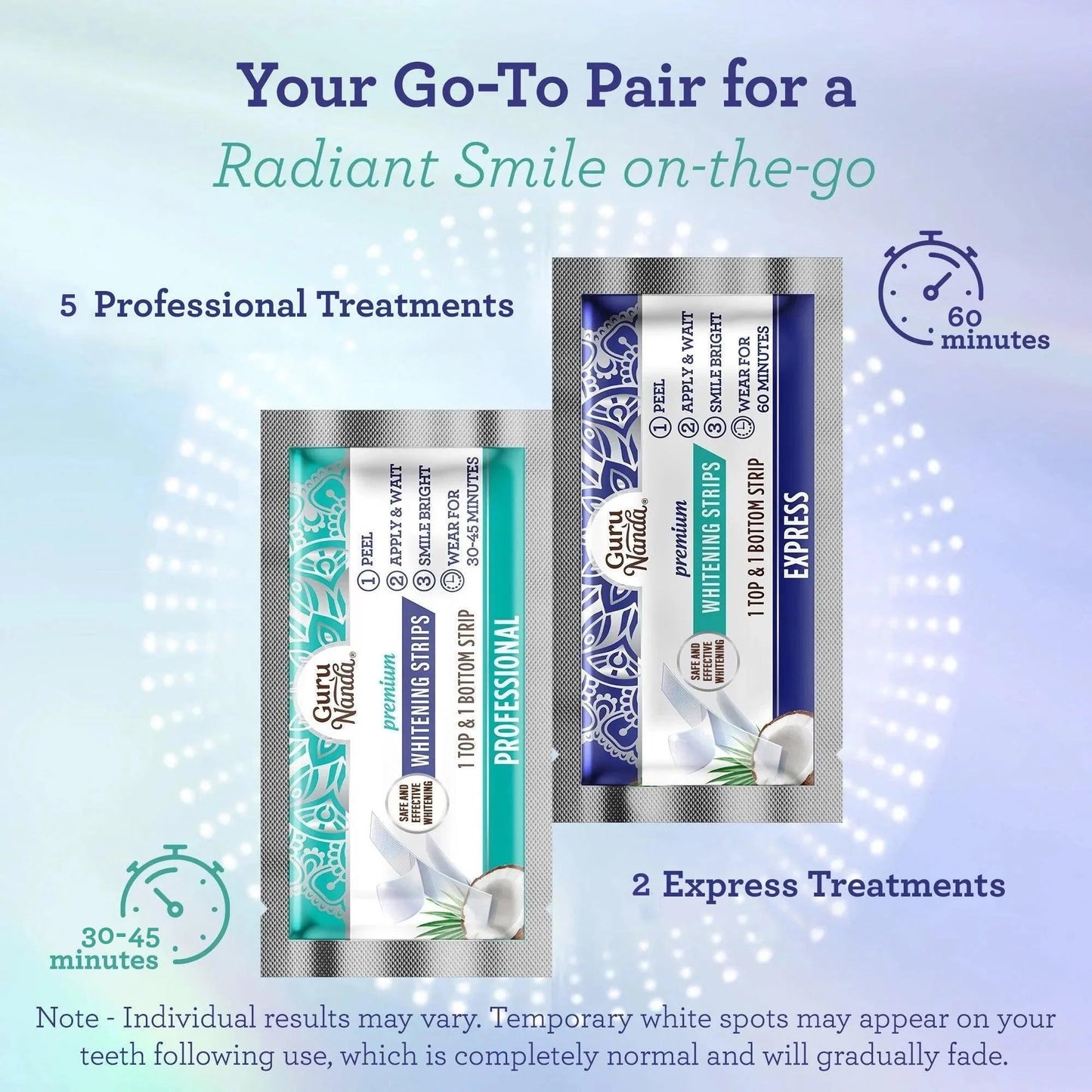 GuruNanda Teeth Whitening Strips - At Home Kit - Infused with Coconut Oil - 7 Treatments