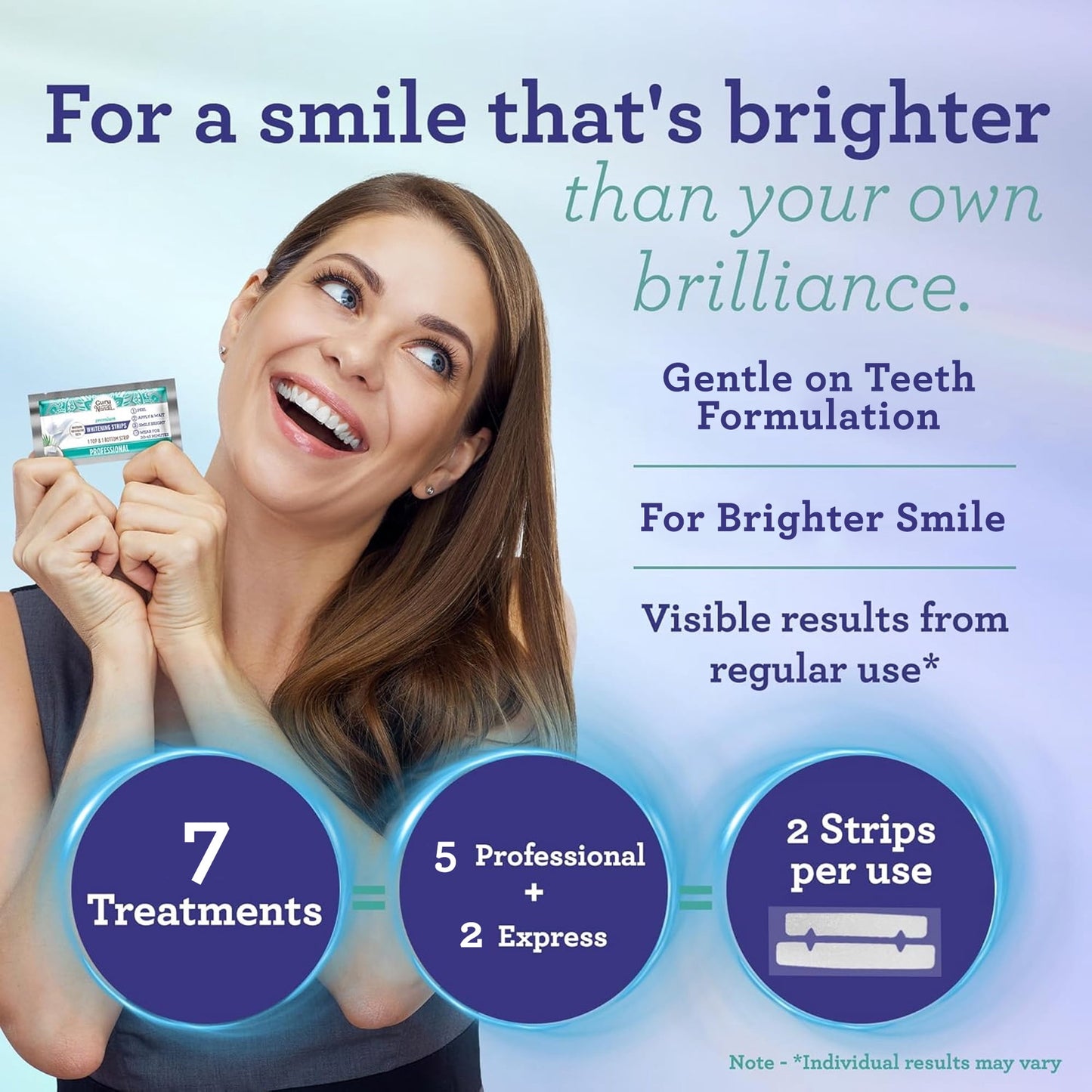 GuruNanda Teeth Whitening Strips - At Home Kit - Infused with Coconut Oil - 7 Treatments