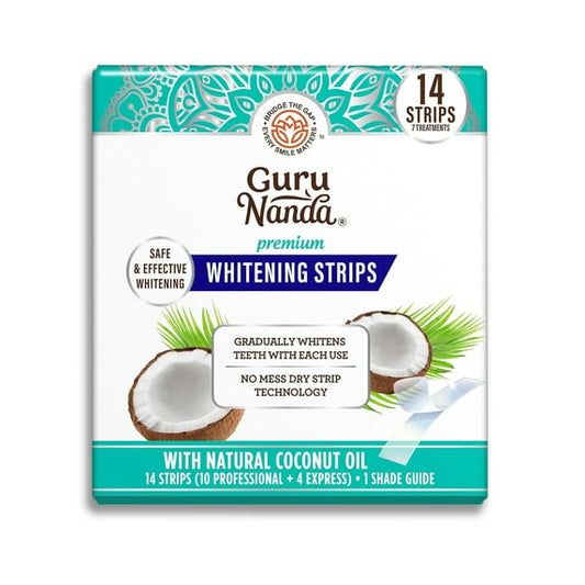 GuruNanda Teeth Whitening Strips - At Home Kit - Infused with Coconut Oil - 7 Treatments