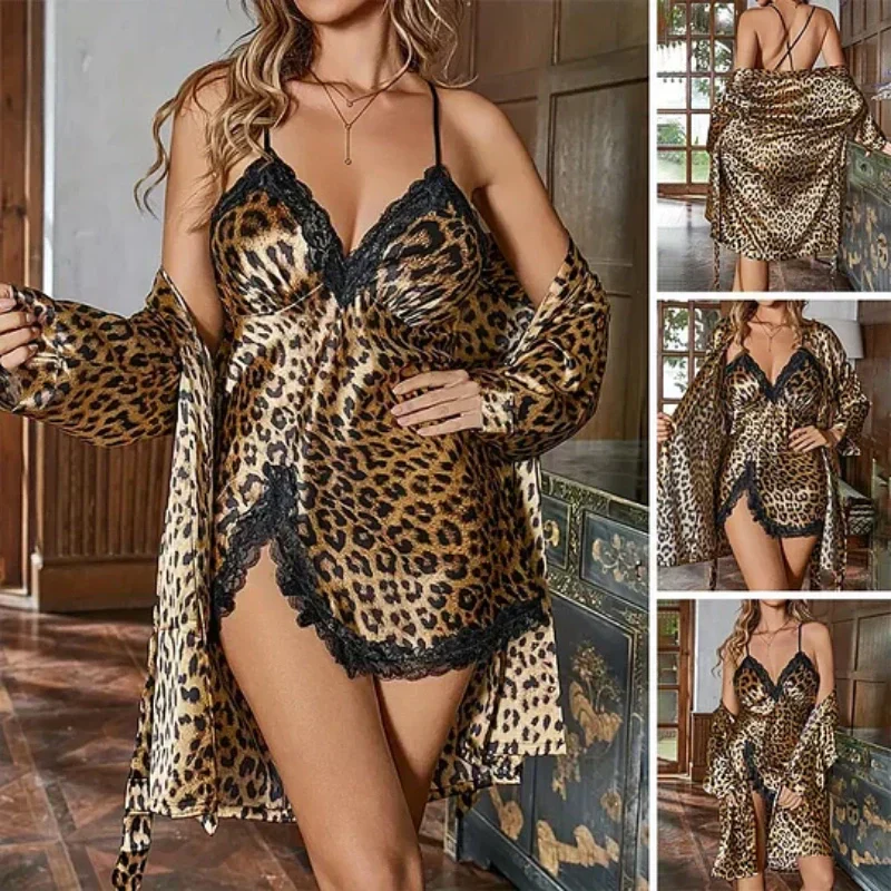 🍂Sexy Leopard Print Robe & Nightgown Set💕