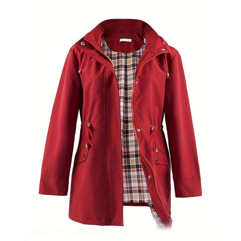 💥Half price sale🎉Long Hooded Drawstring Waist-Cinching Zipper Windbreaker